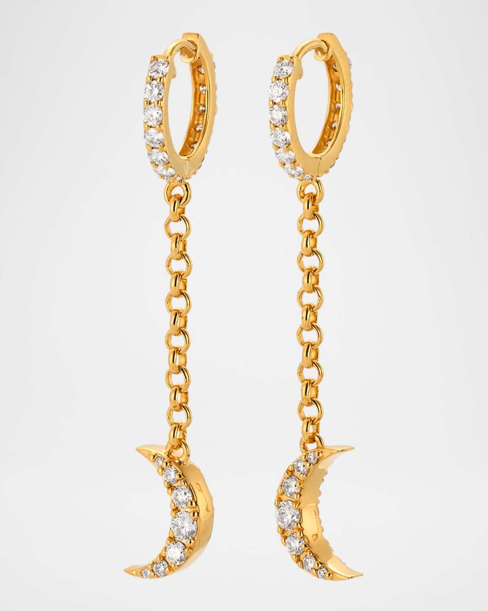 20K Moon Drop Huggie Earrings with Diamonds